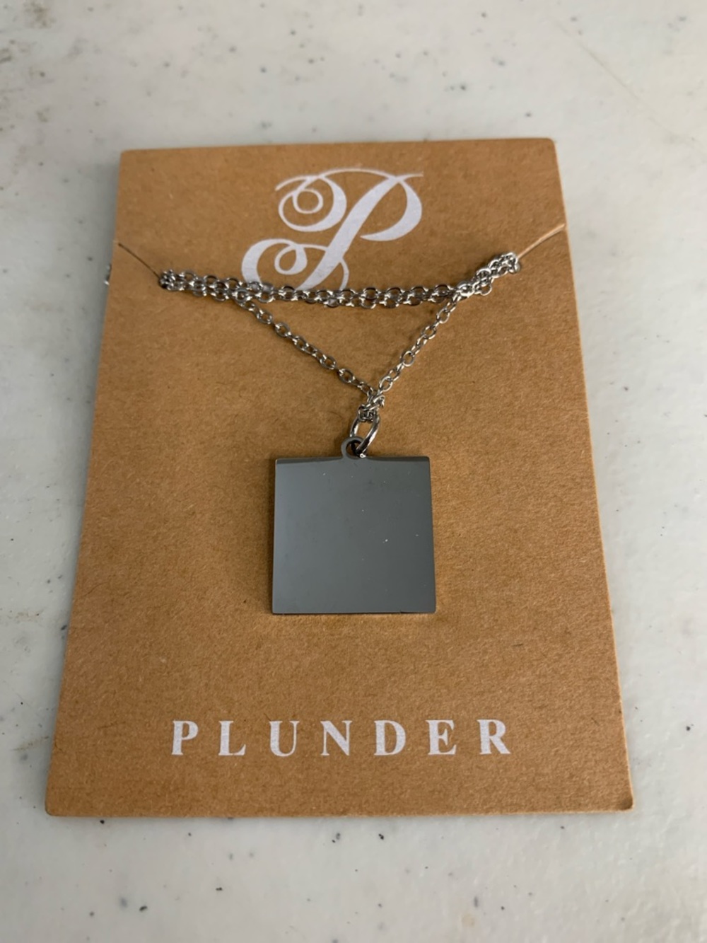 Plunder Square Pendant Necklace - Silver Gray